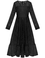 ALLOVIN Girl's Long Sleeve A-Line Lace Maxi Dress Backless Ruffle Hem Flower Girl Party Dress