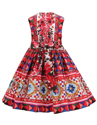 Allovin Little Girl Sleeveless Summer Sundress Hawaii Bohemia pleated floral Dress