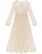 ALLOVIN Girls Long Sleeve A-Line Lace Maxi Dress Backless Ruffle Hem Flower Girl Party Dress Champagne