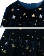 ALLOVIN Sparkly Stars Navy Blue Velvet Dress