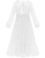 ALLOVIN Girls Long Sleeve A-Line Lace Maxi Dress Backless Ruffle Hem Flower Girl Party Dress
