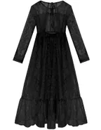 ALLOVIN Girls Long Sleeve A-Line Lace Maxi Dress Backless Ruffle Hem Flower Girl Party Dress Black