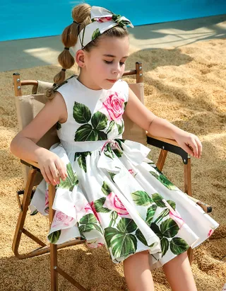 Allovin Toddler Girl A-Line Sleeveless Sundress Rose Print Summer Girl Dress