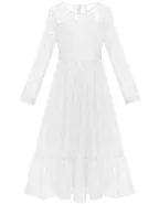 ALLOVIN Girl's Long Sleeve A-Line Lace Maxi Dress Backless Ruffle Hem Flower Girl Party Dress