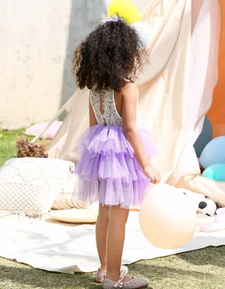 Toddler Girl Sleeveless Sheer Back Tulle Lace Dress