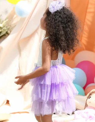 Toddler Girl Sleeveless Sheer Back Tulle Lace Dress
