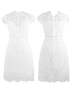 ALLOVIN Women's Sleeveless V-Back Floral Lace Cocktail Party Dress Elegant Knee Length Wedding Guest Dress White