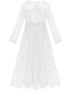 ALLOVIN Girl's Long Sleeve A-Line Lace Maxi Dress Backless Ruffle Hem Flower Girl Party Dress