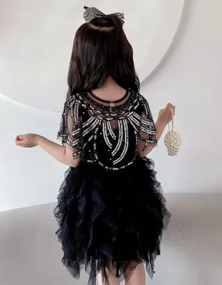 ALLOVIN Strap Ballerina Princess Black Swan Tutu Dress