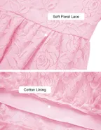 ALLOVIN Girls Long Sleeve A-Line Lace Maxi Dress Backless Ruffle Hem Flower Girl Party Dress Pink