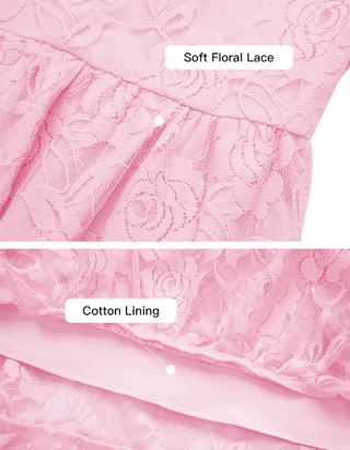 ALLOVIN Girls Long Sleeve A-Line Lace Maxi Dress Backless Ruffle Hem Flower Girl Party Dress Pink