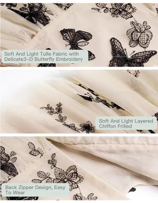 ALLOVIN Toddler Girl 3D-Butterfly Embroidered Lace Dress