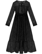 ALLOVIN Girl's Long Sleeve A-Line Lace Maxi Dress Backless Ruffle Hem Flower Girl Party Dress