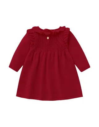 ALLOVIN Toddler Girls Ruffle Trim Knit Sweater Dress