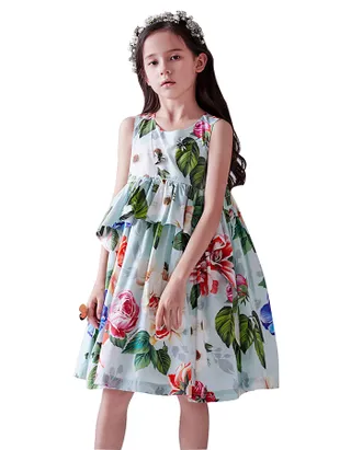 Toddler Girl Sleeveless Floral Printed Summer Party Casual Dress