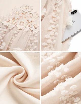 ALLOVIN Women's Long Sleeve Hollow Out Boho Maxi Dress Flowy Casual Long Tulle Dress with Pockets