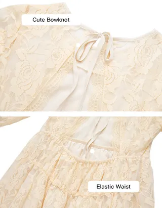 ALLOVIN Girls Long Sleeve A-Line Lace Maxi Dress Backless Ruffle Hem Flower Girl Party Dress Champagne