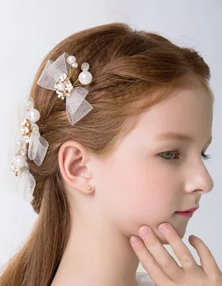 Allovin Faux Pearl Decor Bow Design Wedding Hair Clip Pack-3