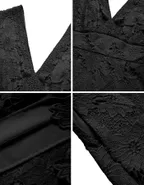 ALLOVIN Women's Sleeveless V Neck Floral Lace Cocktail Dress Knee Length Elegant Formal Party Dress Black