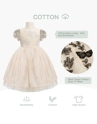 ALLOVIN Toddler Girl 3D-Butterfly Embroidered Lace Dress