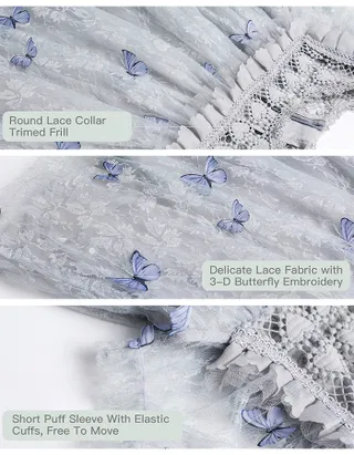 ALLOVIN Toddler Girl 3D-Butterfly Lace Tulle Dress