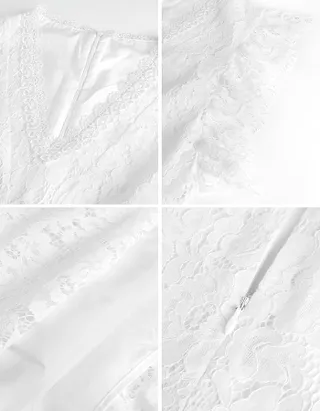 ALLOVIN Women's Elegant V Neck Ruffle Hem Floral Lace Cocktail Dress Sleeveless Wedding Guest Party Dress White