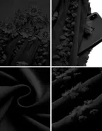 ALLOVIN Women's Long Sleeve Hollow Out Boho Maxi Dress Flowy Casual Long Tulle Dress with Pockets Black