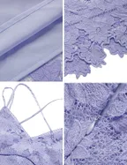 ALLOVIN Women's V Neck Spaghetti Strap Floral Lace Cocktail Dress Sexy Backless Sleeveless A Line Party Dress Light Purple