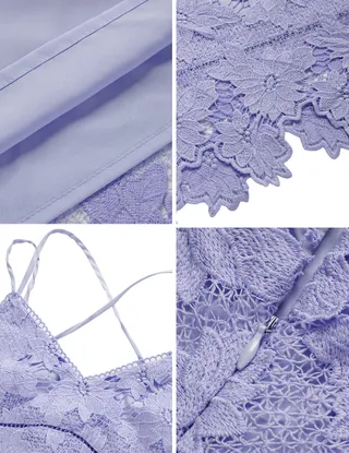 ALLOVIN Women's V Neck Spaghetti Strap Floral Lace Cocktail Dress Sexy Backless Sleeveless A Line Party Dress Light Purple