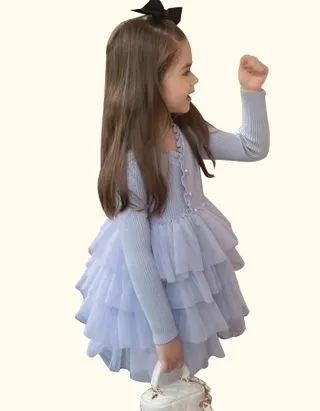 ALLOVIN Textured Knit & Tulle Dress