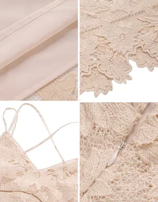 ALLOVIN Women's V Neck Spaghetti Strap Floral Lace Cocktail Dress Sexy Backless Sleeveless A Line Party Dress Champagne