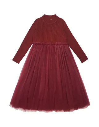 ALLOVIN Toddler Girls Textured Knit & Tulle Dress