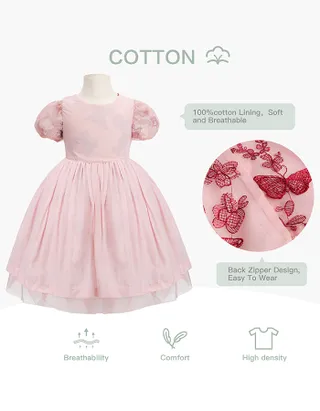ALLOVIN Toddler Girl 3D-Butterfly Embroidered Lace Dress
