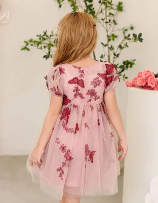 ALLOVIN Toddler Girl 3D-Butterfly Embroidered Lace Dress