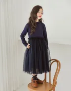 ALLOVIN Toddler Girls Textured Knit & Tulle Dress