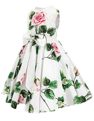 Allovin Toddler Girl A-Line Sleeveless Sundress Rose Print Summer Girl Dress