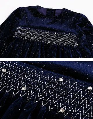 ALLOVIN Smocked Velvet Dress