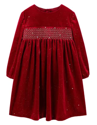 ALLOVIN Smocked Velvet Dress