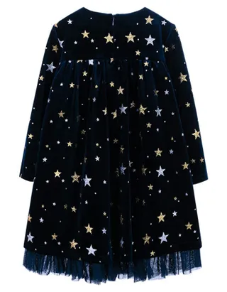 ALLOVIN Sparkly Stars Navy Blue Velvet Dress