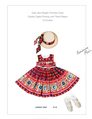 Allovin Little Girl Sleeveless Summer Sundress Hawaii Bohemia pleated floral Dress