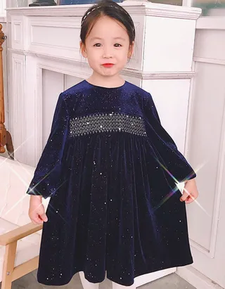 ALLOVIN Smocked Velvet Dress