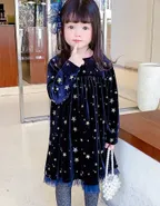 ALLOVIN Sparkly Stars Navy Blue Velvet Dress