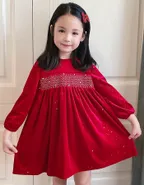 ALLOVIN Smocked Velvet Dress