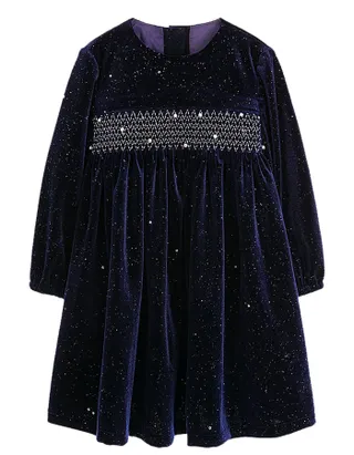 ALLOVIN Smocked Velvet Dress