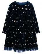 ALLOVIN Sparkly Stars Navy Blue Velvet Dress