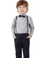 Toddler Boys Bow Tie Button Up Long Sleeve Shirt & Suspender Pants