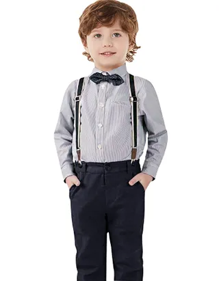 Toddler Boys Bow Tie Button Up Long Sleeve Shirt & Suspender Pants