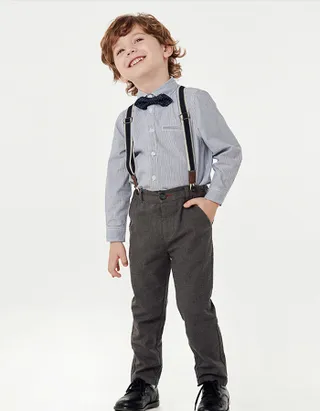Toddler Boys Bow Tie Button Up Long Sleeve Shirt & Suspender Pants