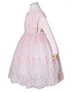 Allovin Junior Girl Long Sleeve Lace Sundress Decorated Knitted Sweater Tulle Dress