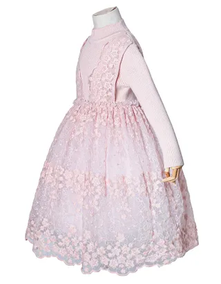 Allovin Junior Girl Long Sleeve Lace Sundress Decorated Knitted Sweater Tulle Dress